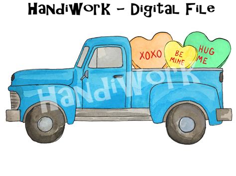 Blue Valentine's Truck With Hearts PNG File - Etsy