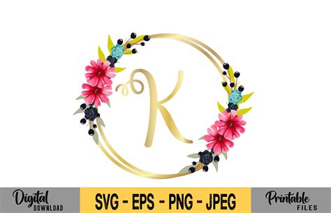 Floral Watercolor Monogram K Letter Graphic by creative_design ...