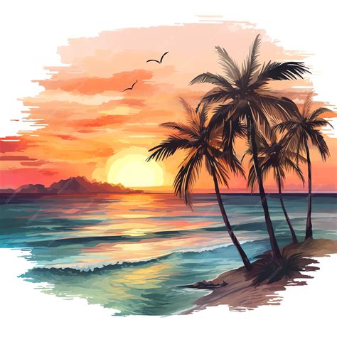 Premium AI Image | beautiful Beach Sunset with palm tree clipart ...