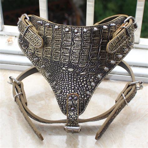 New Gator Leather Spiked Studded Dog Harness Vest Large Dog Pitbull Husky Boxer | Dog harness ...