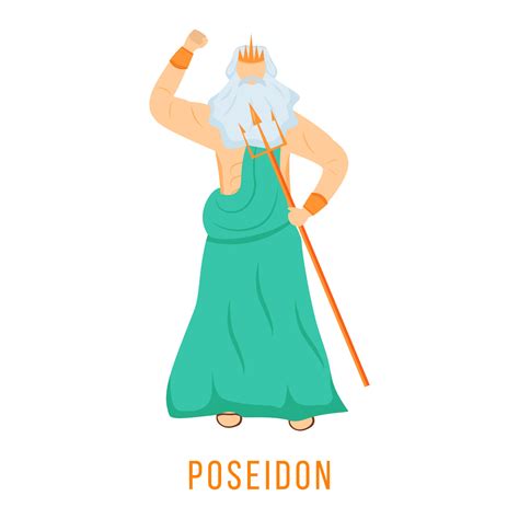 Poseidon flat vector illustration. Ancient Greek deity. God of sea. Protector of waters and ...