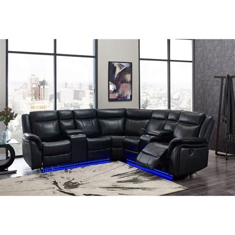 Power reclining Sectional Sofa in Black Leather Air - Walmart.com ...