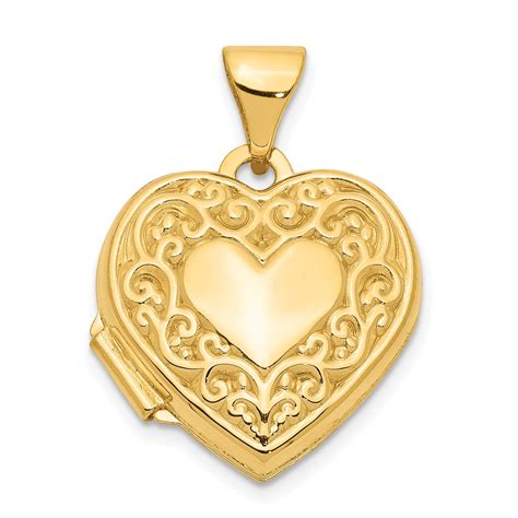 IceCarats - 14k Yellow Gold Scroll Heart Photo Pendant Charm Locket ...