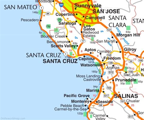 Santa Cruz Area Road Map | California - Ontheworldmap.com