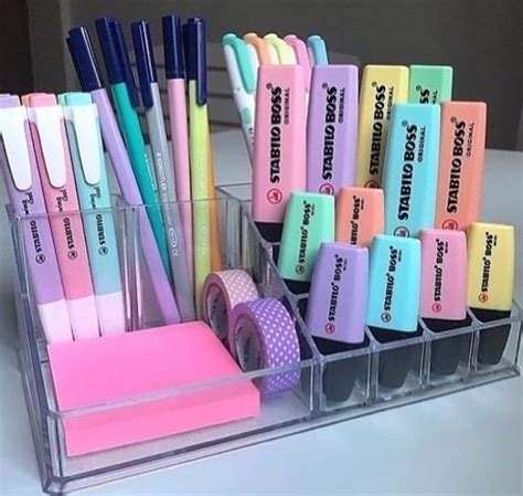 Pin by Barbara B on colors: pastel | Stationery organization, Study room decor, Stationary school