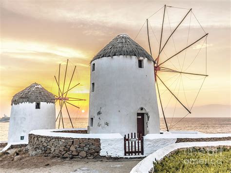 Mykonos Windmills Sunset Greece Digital Art by J K - Fine Art America