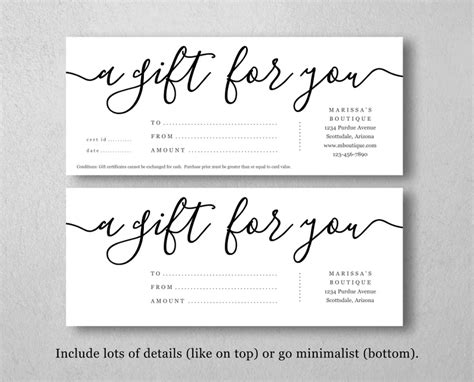 Printable Gift Certificate Template Gift Card Maker Simple - Etsy ...