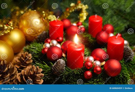 Advent Wreath with One Burning Candle Stock Image - Image of december, candle: 60860459