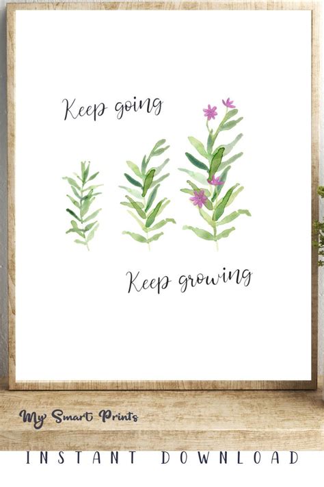 Keep Going Keep Growing Inspirational Greenery Wall Art, Motivational Office Quote, Stay Strong ...