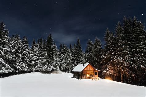 Free Images : tree, forest, snow, winter, night, house, mountain range, weather, camping, fir ...