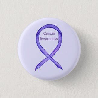 Lavender All Kinds of Cancers Awareness Ribbon Custom Buttons and Pins - Awareness Gallery Art