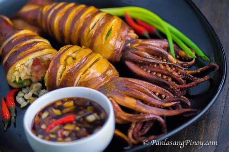 Grilled Stuffed Squid (inihaw na pusit) - Panlasang Pinoy Grilled Squid, Eggplant Salad ...