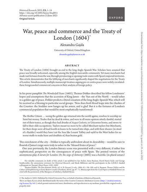 (PDF) War, peace and commerce and the Treaty of London (1604)