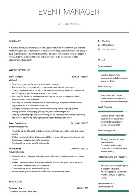 Event Manager Resume Template