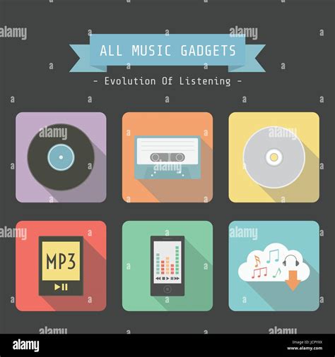 set of evolution of music gadget icon, analog to digital technology, flat style Stock Vector ...