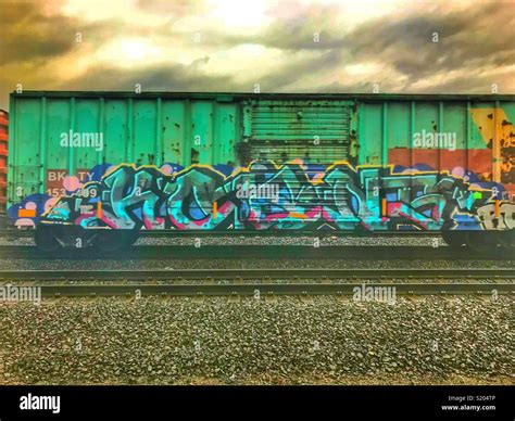 Graffiti on train cars in Portland Oregon Stock Photo - Alamy