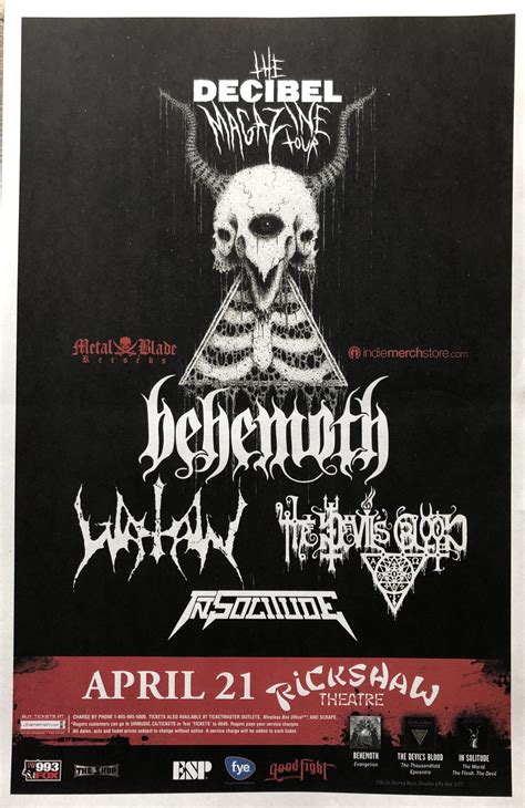 Behemoth / Watain / The Devils Blood / In Solitude – “Vancouver” 11″x17 ...