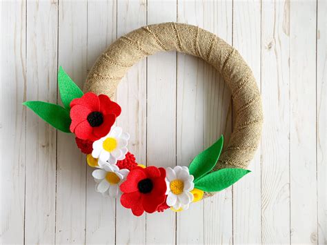 Daisy and Poppy Wreath Felt Flower Wreath Burlap Wreath | Etsy