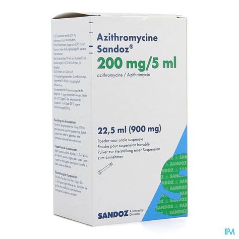 AZITHROMYCINE SANDOZ 200MG/5ML PULV SUSP OR 22,5ML | Apotheek Thiels