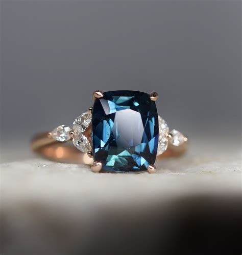 Teal sapphire and diamond engagement ring. Blue green sapphire ring, 4ct Trillium engagement ...