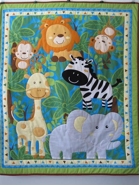 Jungle Animals Baby Quilt Baby Quilts Easy, Baby Patchwork Quilt, Handmade Baby Quilts, Applique ...