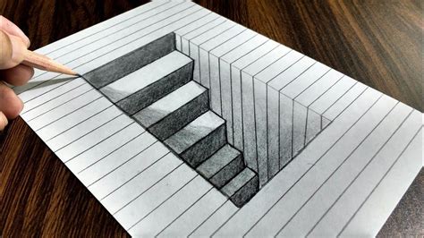 How to Draw 3D Steps in a Hole - Line Paper Trick Art | Drawings on ...