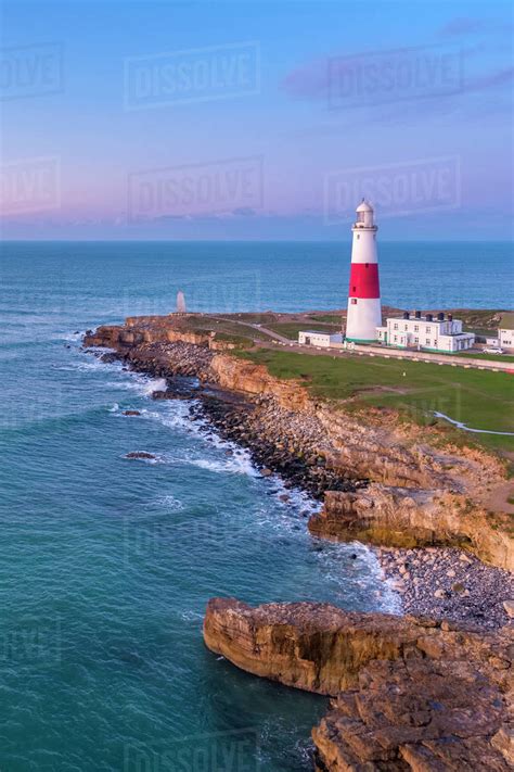 View by drone of Portland Bill Lighthouse, Portland Bill, Isle of Portland, UNESCO World ...