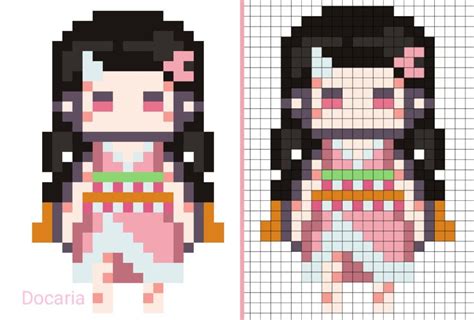 Nezuko Pixel Art Grid 32x32