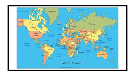 World Map Labeled Simple, Printable with Countries & Oceans