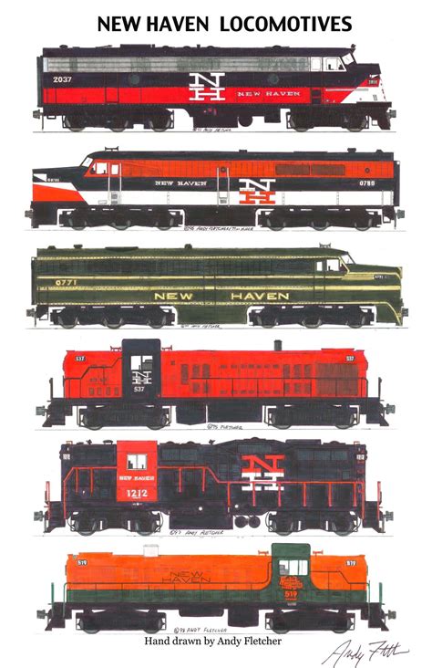 5 New Haven railroad locomotives hand drawn by Andy Fletcher | Model ...