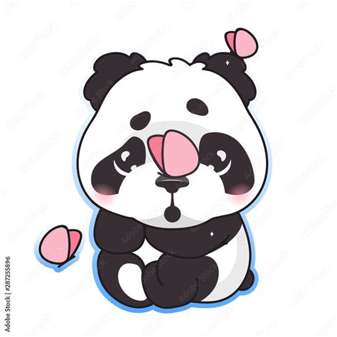 Cute panda with butterflies kawaii cartoon vector character. Adorable ...