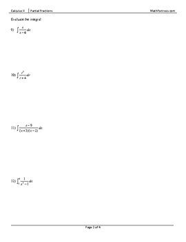 Partial Fractions Worksheet by Math Fortress | TPT