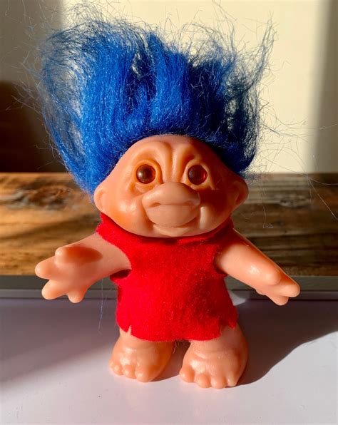 Vintage 1986 Dam Blue Hair Troll Doll Figure in Red | Etsy