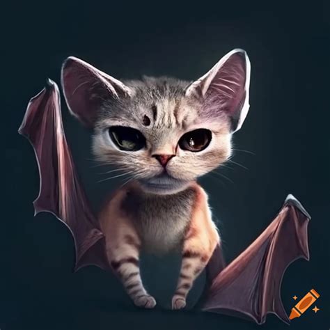 Cute cat-bat hybrid with bat wings and cat tail on Craiyon