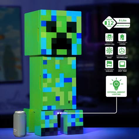 Minecraft | Charged Creeper 8.0L 25' Cooler/Mini Fridge | Multi Format And Universal ...