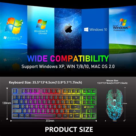 Buy Wireless Keyboard and Mouse, 87 Key Rainbow LED Wireless Keyboard and Mouse Set, keyboards ...