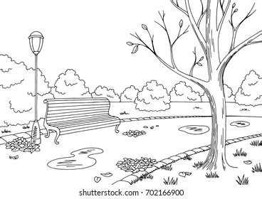 Autumn Park Graphic Black White Landscape Stock Vector (Royalty Free ...