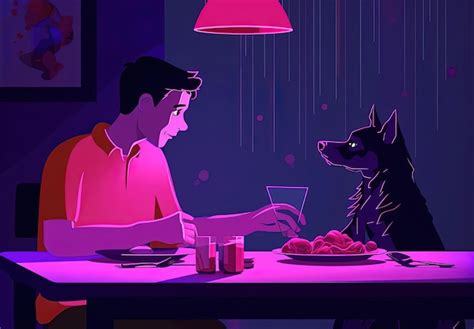 Premium AI Image | family concept man and dog eating at kitchen table