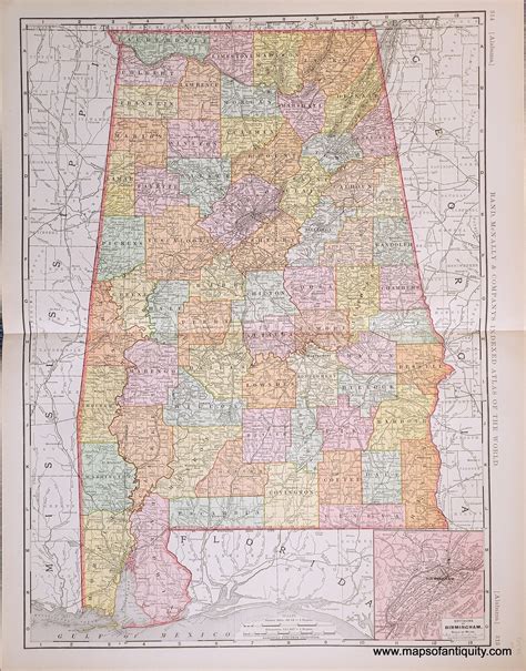 1898 Genuine Antique Map Alabama – Maps of Antiquity