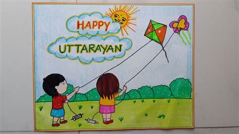 Makarsankranti Drawing Easy//Uttarayan Poster Drawing Idea//How to Draw ...