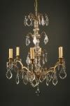 Antique six arm bronze & crystal French chandelier