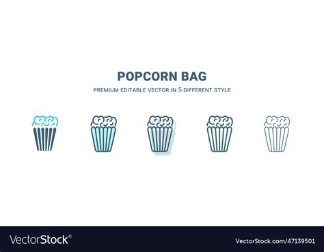 Popcorn bag icon in 5 different style outline Vector Image