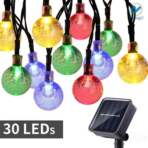 Deago 21ft 30 LED Solar Globe String Lights Outdoor Waterproof Crystal Ball String Lights for ...