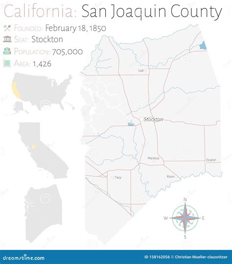 Map of San Joaquin County in California Stock Vector - Illustration of ...
