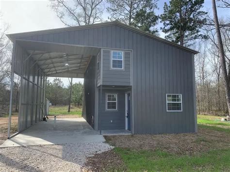 Metal House with Attached Lean-To Carport