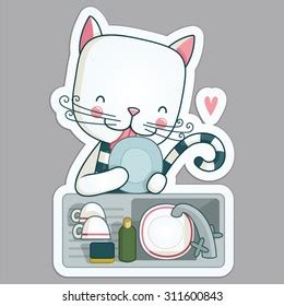 Cat Washing Dishes Stock Vector (Royalty Free) 311600843 | Shutterstock