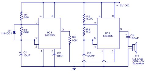 Police Siren circuit NE555 ~Circuit diagram