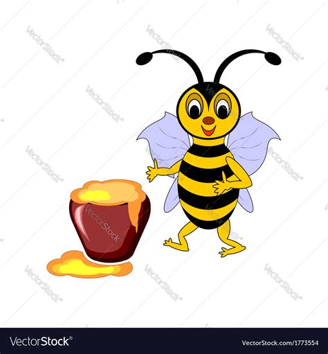 A funny cartoon bee with pot of honey Royalty Free Vector