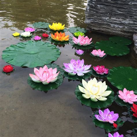 10PCS/lot 10CM Real Touch Artificial Lotus Flower Foam Lotus Flowers Water Lily Floating Pool ...