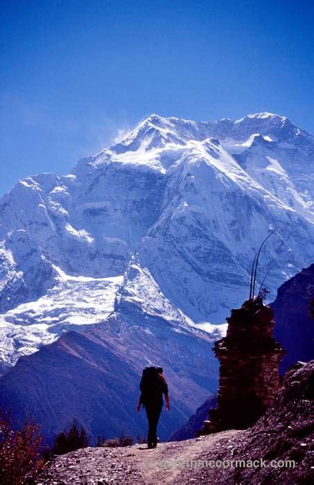 Trekker on the high route to Manang, Annapurna Circuit, Nepal. Stock Photo. | Nepal travel ...